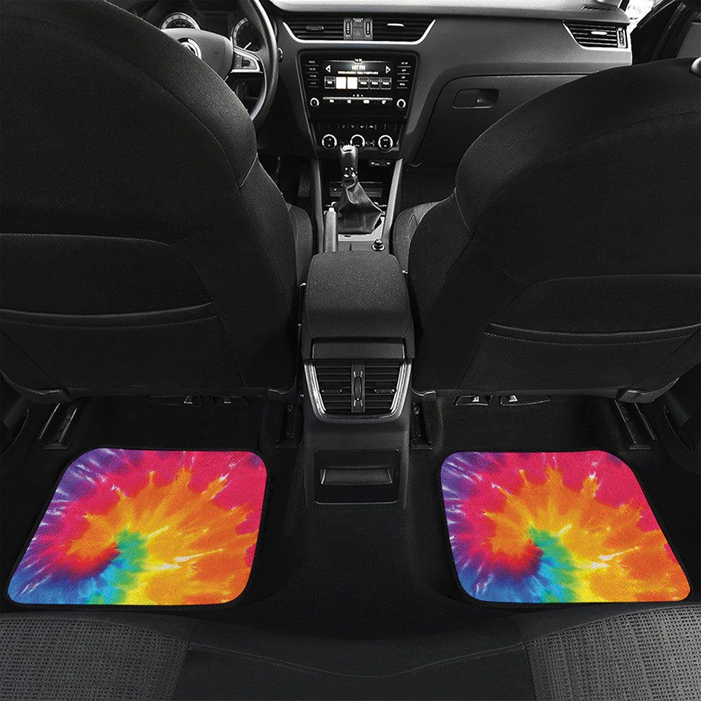 Colorful Spiral Tie Dye Print Front and Back Car Floor Mats