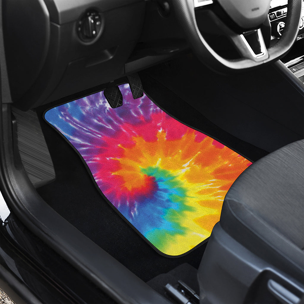 Colorful Spiral Tie Dye Print Front and Back Car Floor Mats