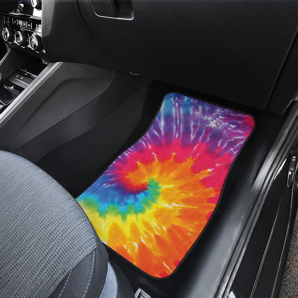 Colorful Spiral Tie Dye Print Front and Back Car Floor Mats
