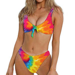 Colorful Spiral Tie Dye Print Front Bow Tie Bikini