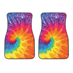 Colorful Spiral Tie Dye Print Front Car Floor Mats