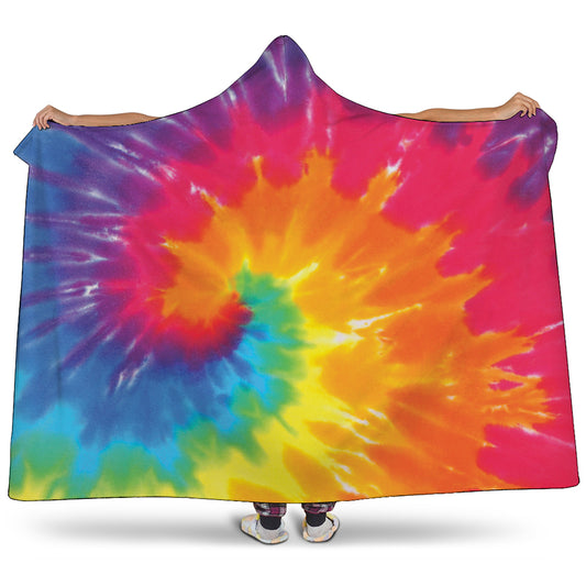 Colorful Spiral Tie Dye Print Hooded Blanket