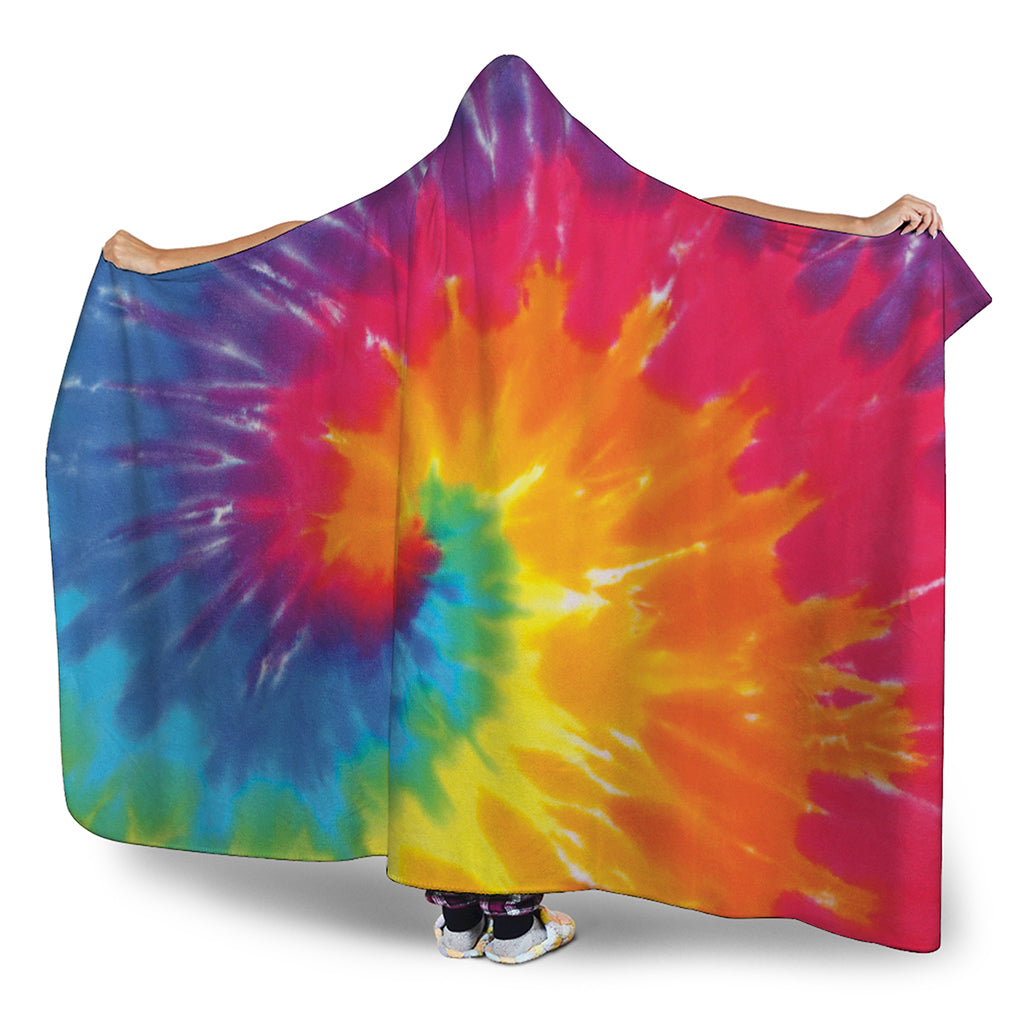 Colorful Spiral Tie Dye Print Hooded Blanket