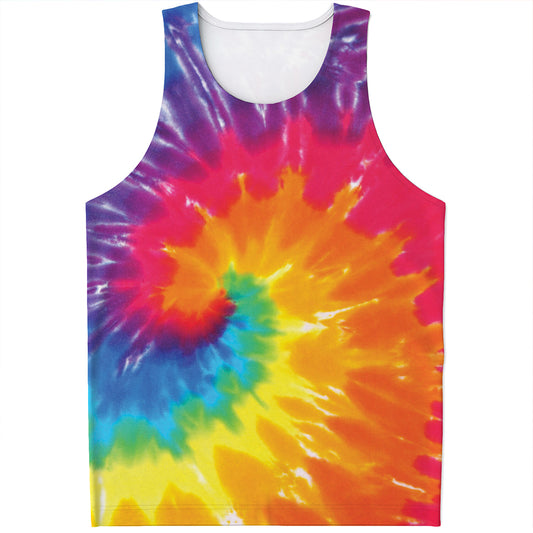 Colorful Spiral Tie Dye Print Men's Tank Top
