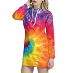 Colorful Spiral Tie Dye Print Pullover Hoodie Dress