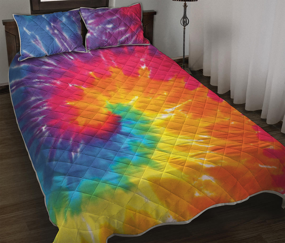 Colorful Spiral Tie Dye Print Quilt Bed Set