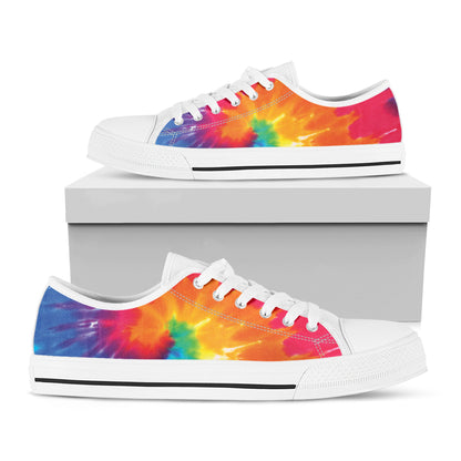 Colorful Spiral Tie Dye Print White Low Top Shoes