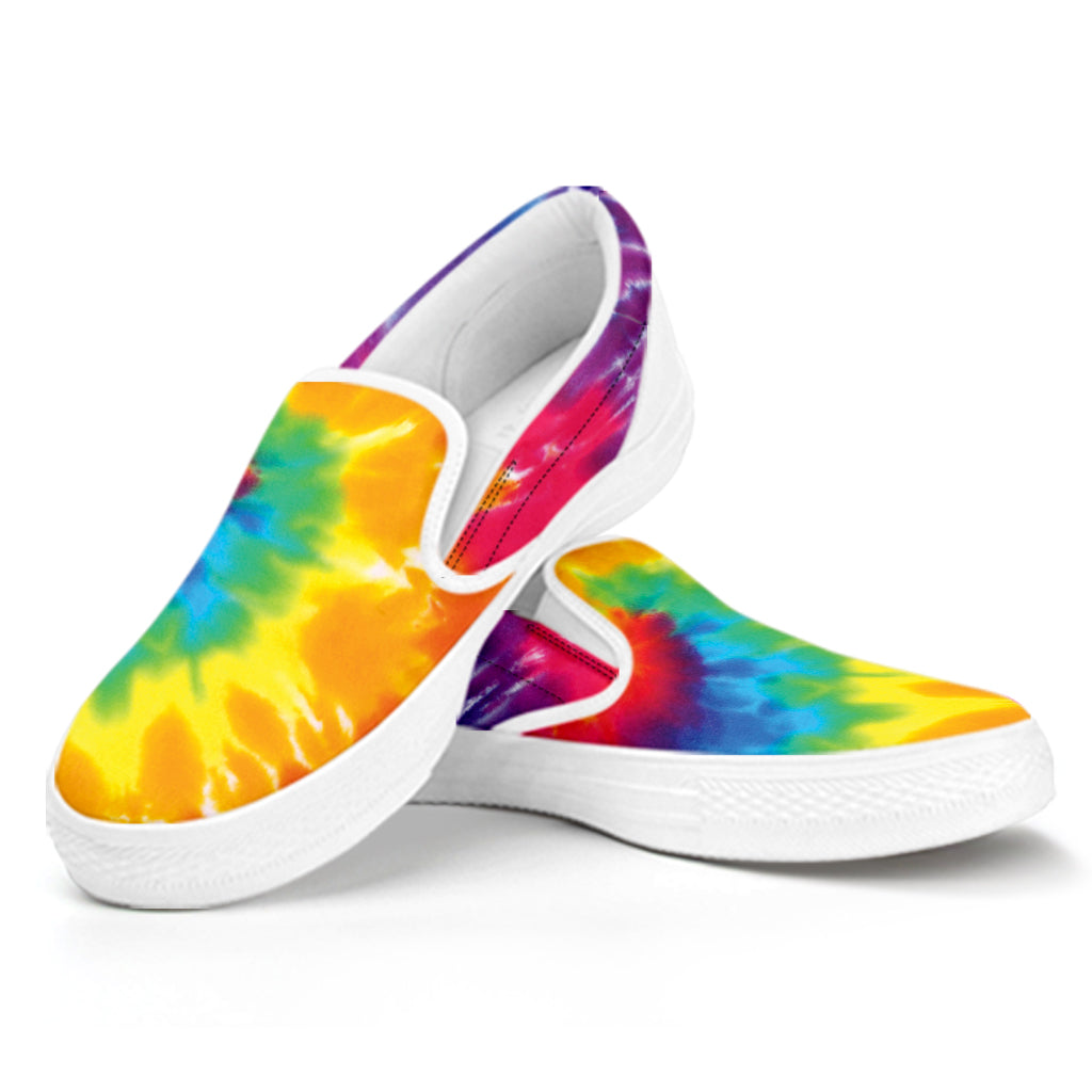 Colorful Spiral Tie Dye Print White Slip On Shoes