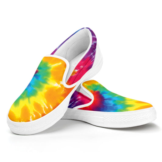 Colorful Spiral Tie Dye Print White Slip On Shoes