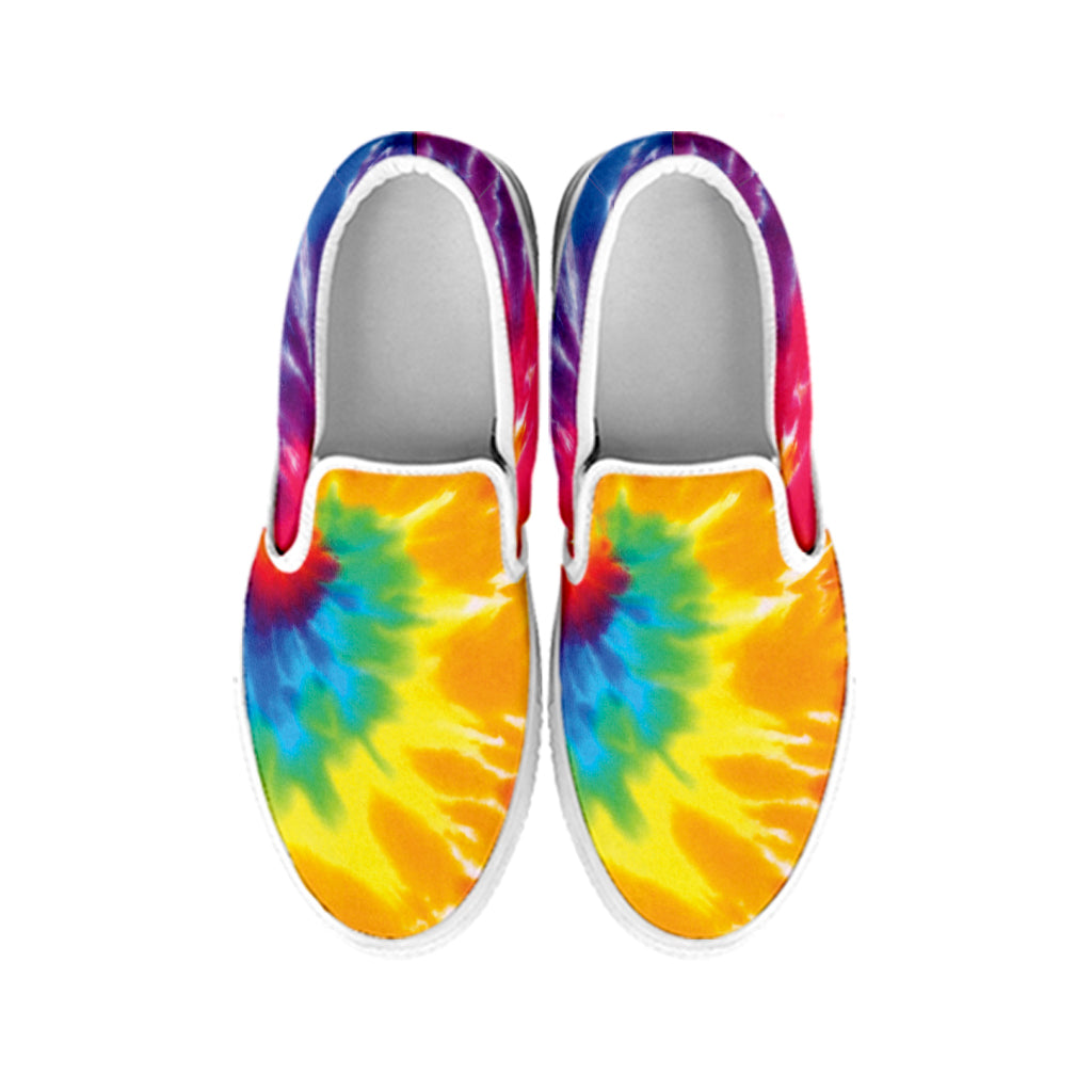Colorful Spiral Tie Dye Print White Slip On Shoes
