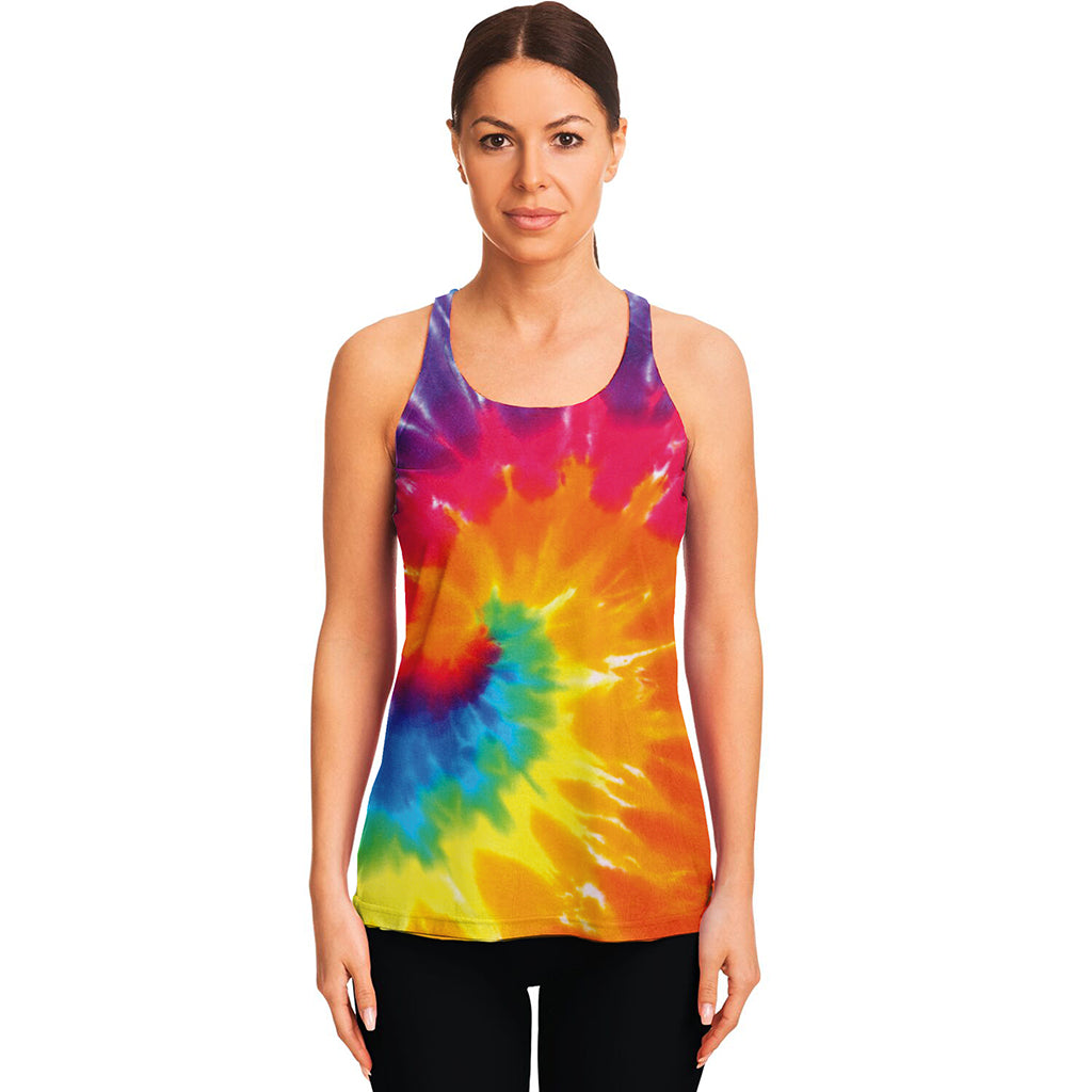 Colorful Spiral Tie Dye Print Women's Racerback Tank Top