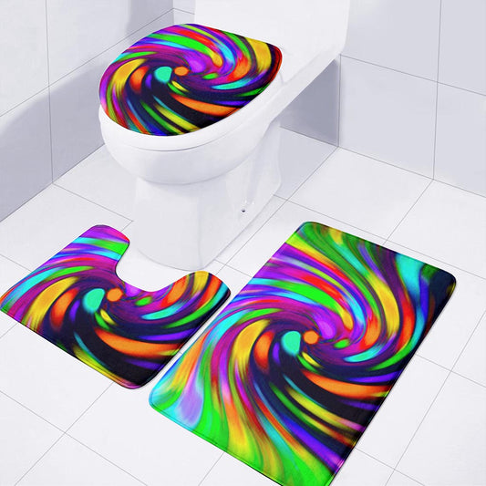 Colorful Spiral Trippy Print 3 Piece Bath Mat Set