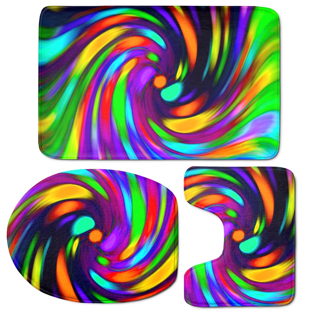 Colorful Spiral Trippy Print 3 Piece Bath Mat Set
