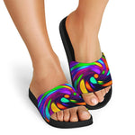 Colorful Spiral Trippy Print Black Slide Sandals