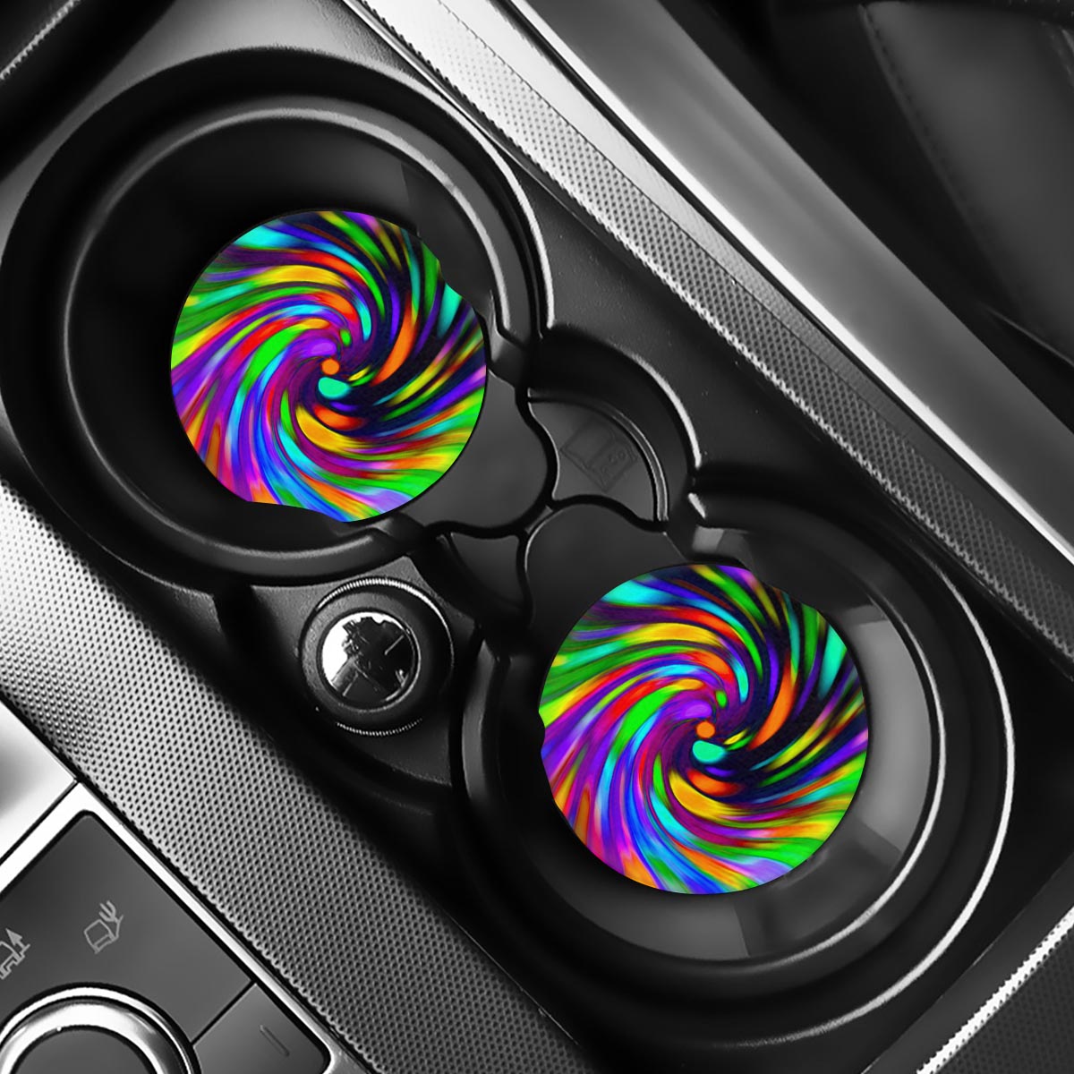 Colorful Spiral Trippy Print Car Coasters