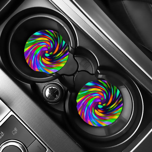 Colorful Spiral Trippy Print Car Coasters