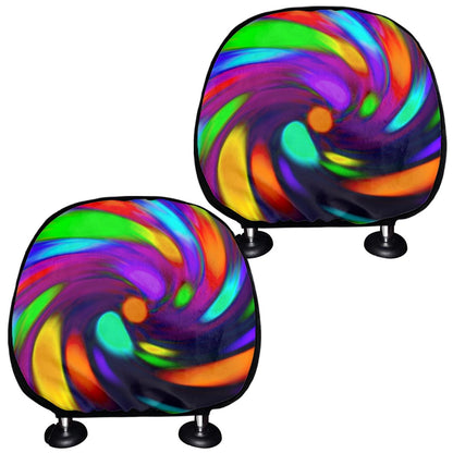 Colorful Spiral Trippy Print Car Headrest Covers