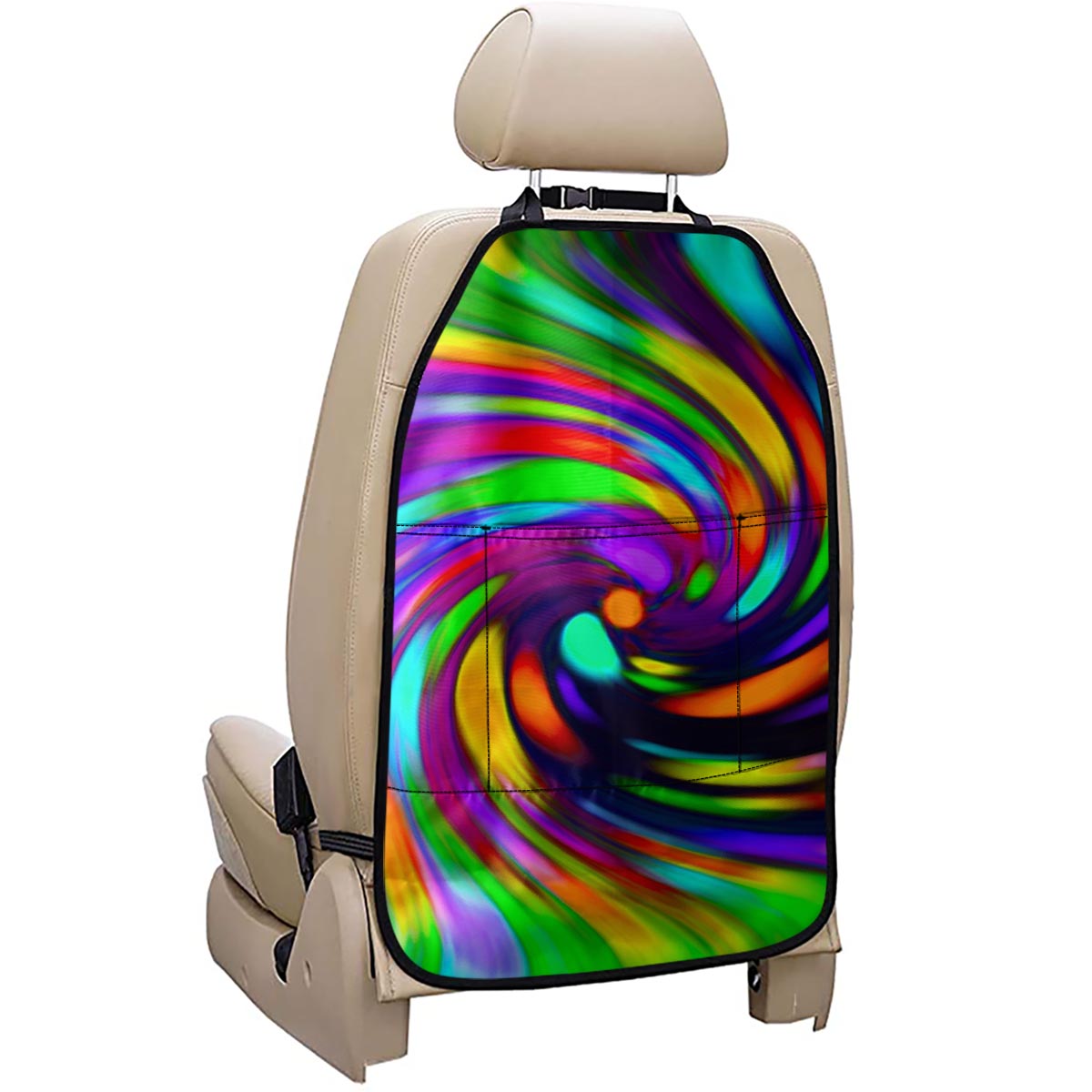 Colorful Spiral Trippy Print Car Seat Organizers