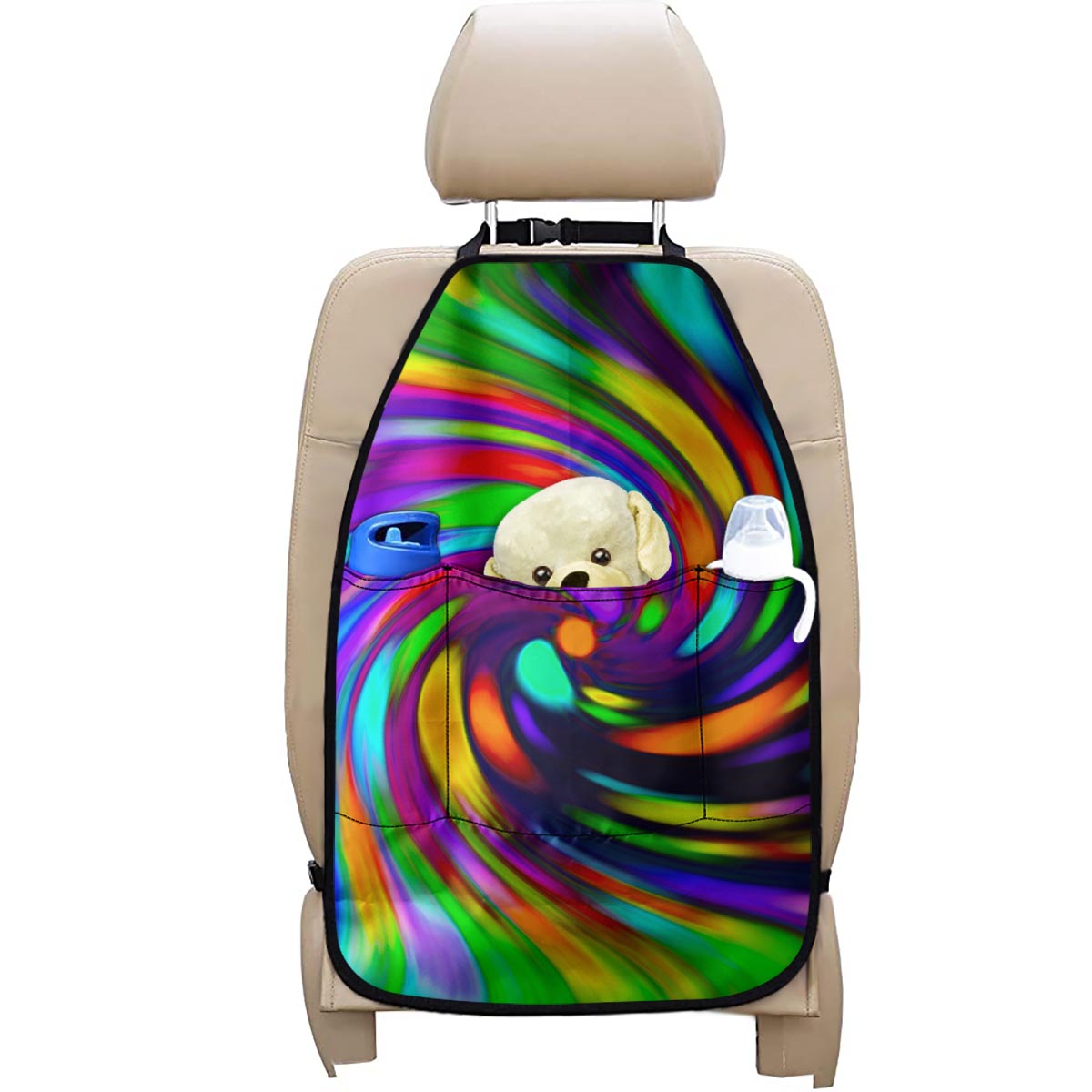 Colorful Spiral Trippy Print Car Seat Organizers