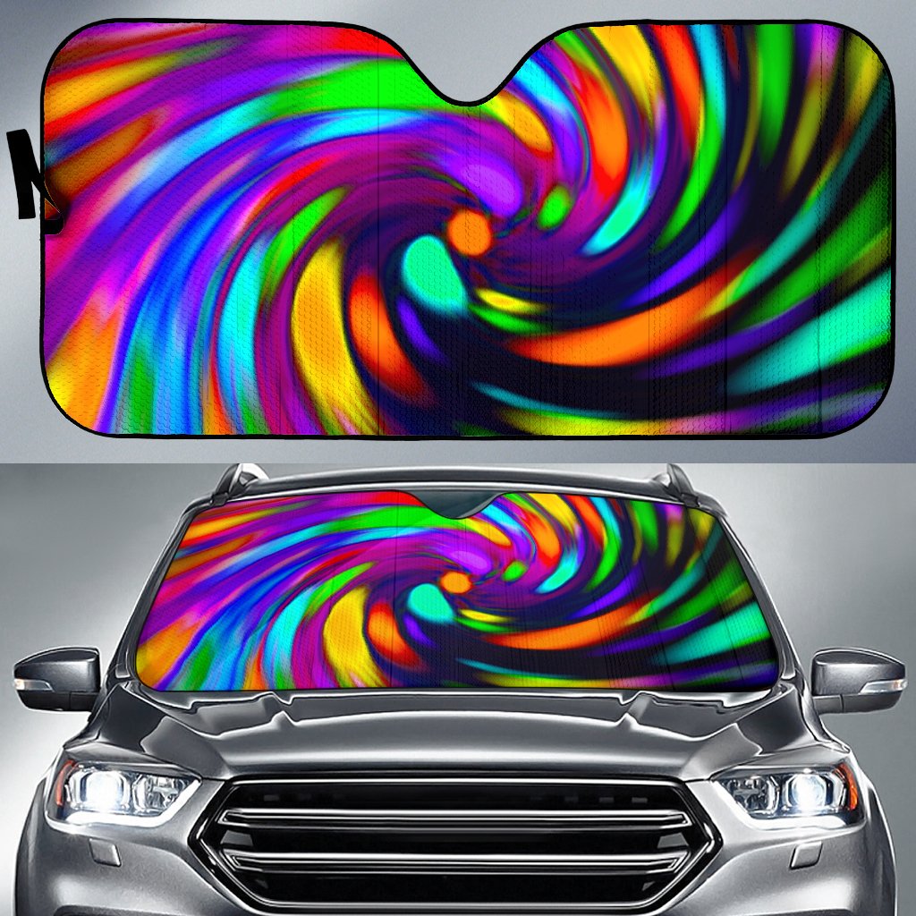 Colorful Spiral Trippy Print Car Sun Shade GearFrost