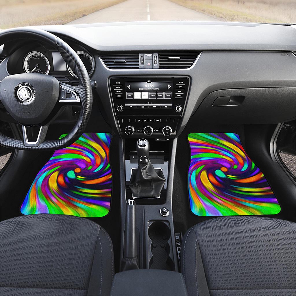 Colorful Spiral Trippy Print Front and Back Car Floor Mats