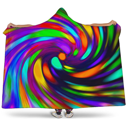 Colorful Spiral Trippy Print Hooded Blanket