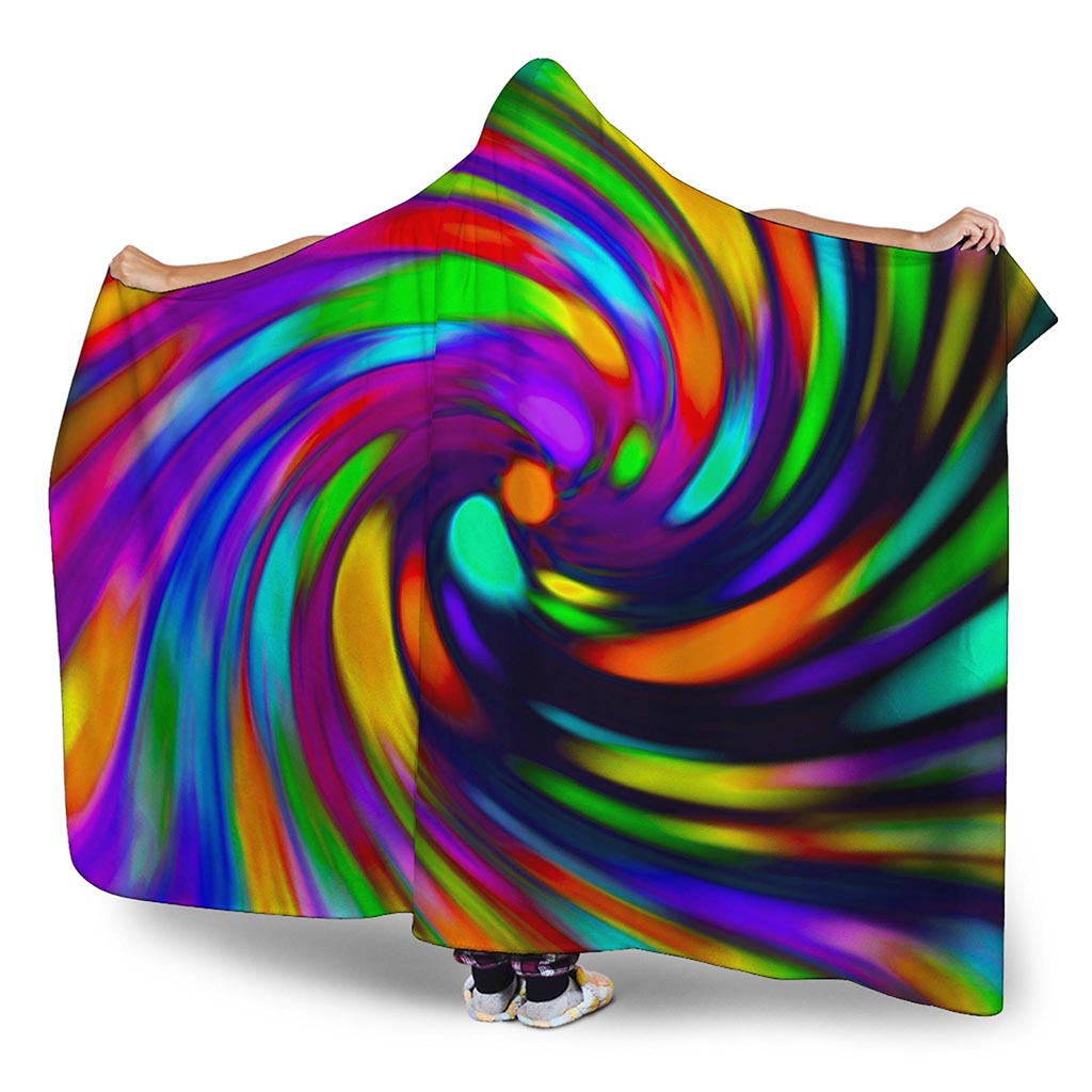 Colorful Spiral Trippy Print Hooded Blanket