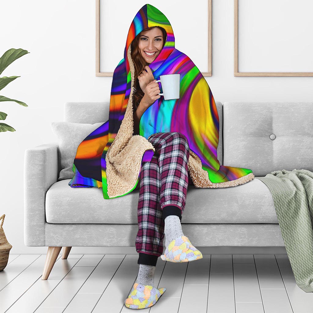 Colorful Spiral Trippy Print Hooded Blanket