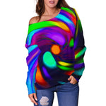 Colorful Spiral Trippy Print Off Shoulder Sweatshirt GearFrost
