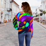 Colorful Spiral Trippy Print Off Shoulder Sweatshirt GearFrost