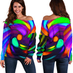 Colorful Spiral Trippy Print Off Shoulder Sweatshirt GearFrost