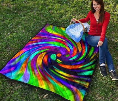 Colorful Spiral Trippy Print Quilt