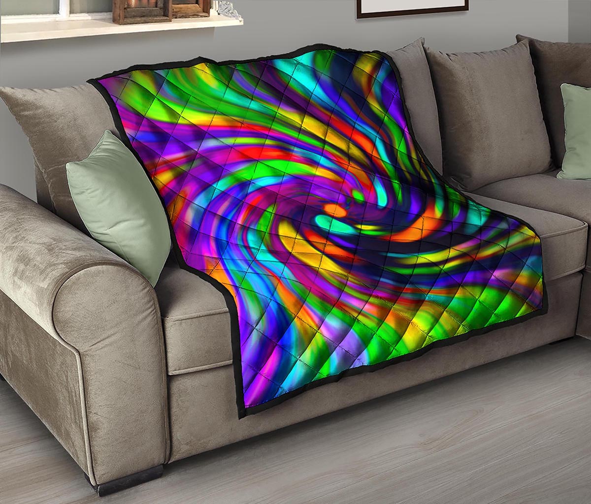 Colorful Spiral Trippy Print Quilt