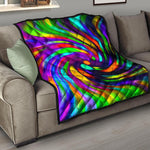 Colorful Spiral Trippy Print Quilt