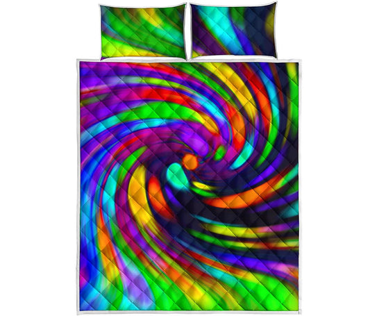 Colorful Spiral Trippy Print Quilt Bed Set