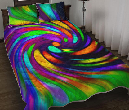Colorful Spiral Trippy Print Quilt Bed Set