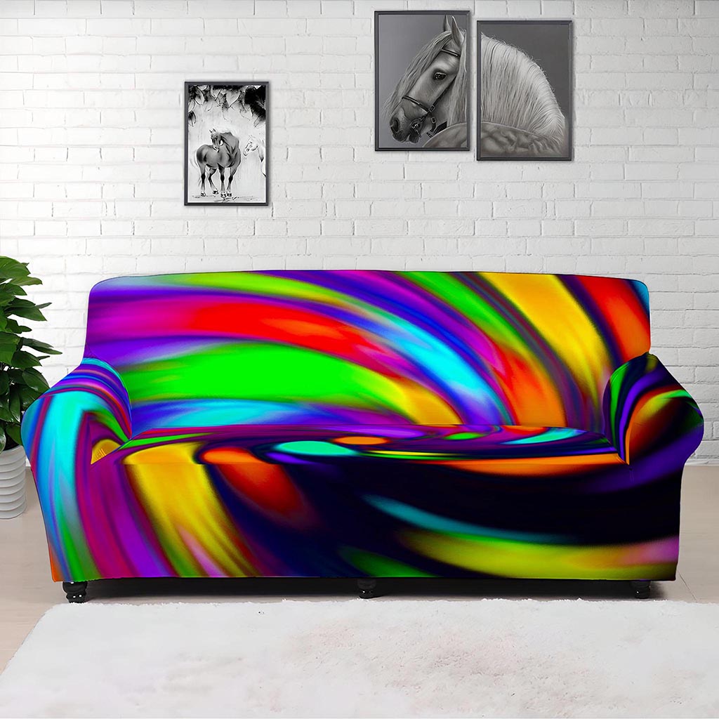 Colorful Spiral Trippy Print Sofa Cover