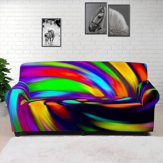 Colorful Spiral Trippy Print Sofa Cover