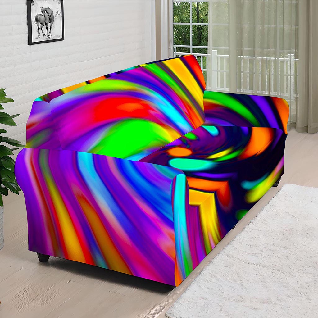 Colorful Spiral Trippy Print Sofa Cover