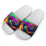 Colorful Spiral Trippy Print White Slide Sandals