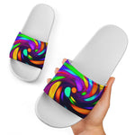 Colorful Spiral Trippy Print White Slide Sandals