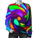 Colorful Spiral Trippy Print Women's Crewneck Sweatshirt GearFrost