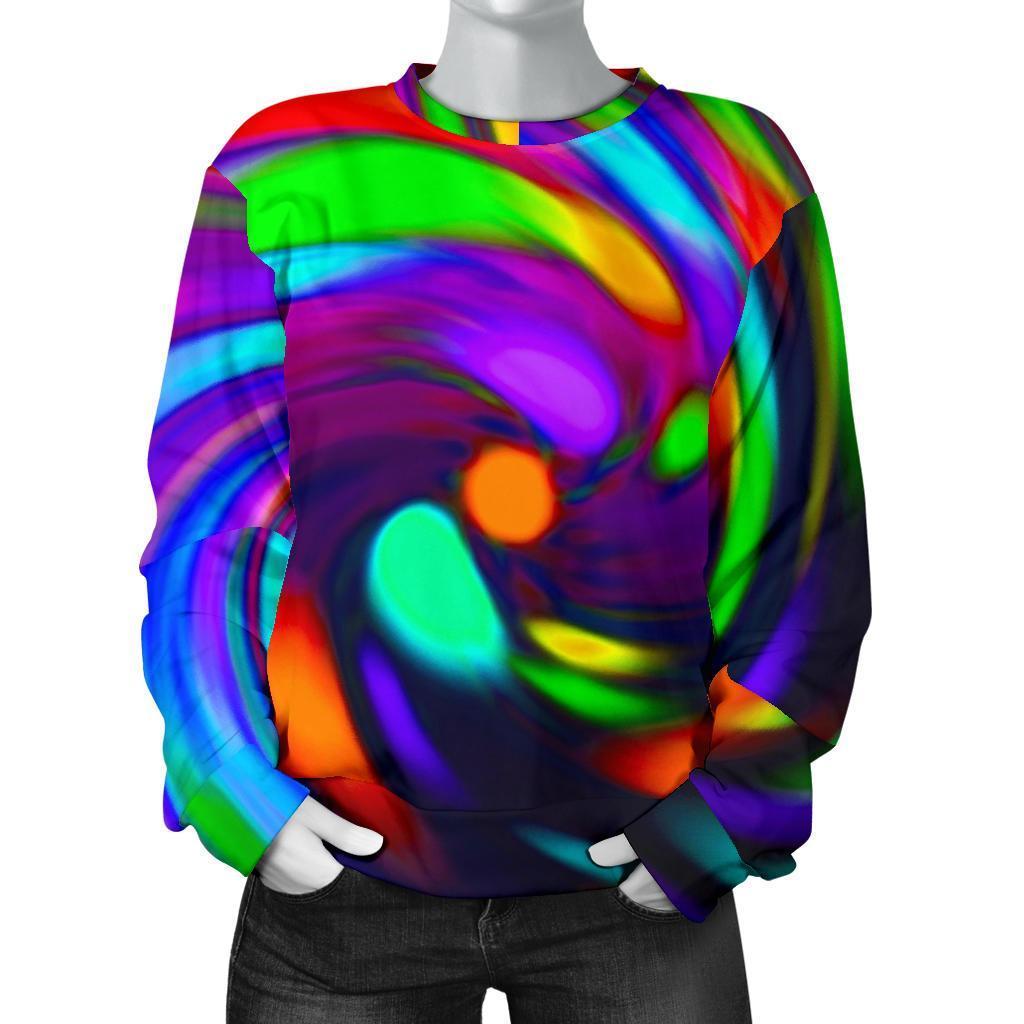 Colorful Spiral Trippy Print Women's Crewneck Sweatshirt GearFrost