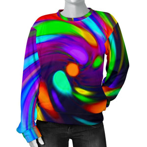 Colorful Spiral Trippy Print Women's Crewneck Sweatshirt GearFrost