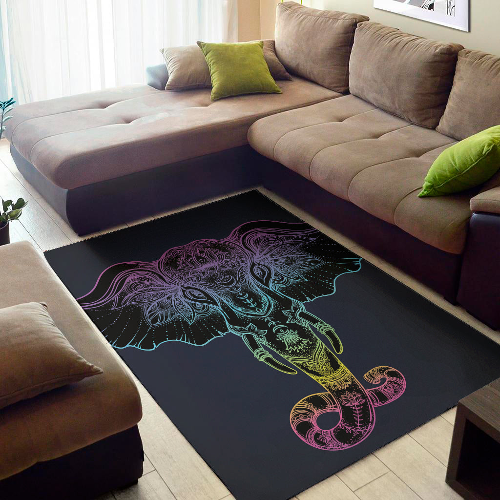 Colorful Spiritual Elephant Print Area Rug