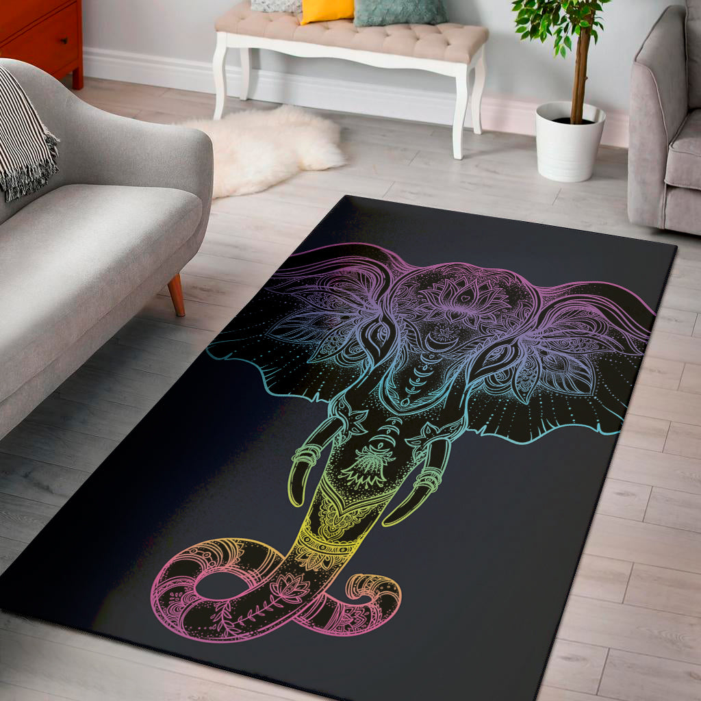 Colorful Spiritual Elephant Print Area Rug