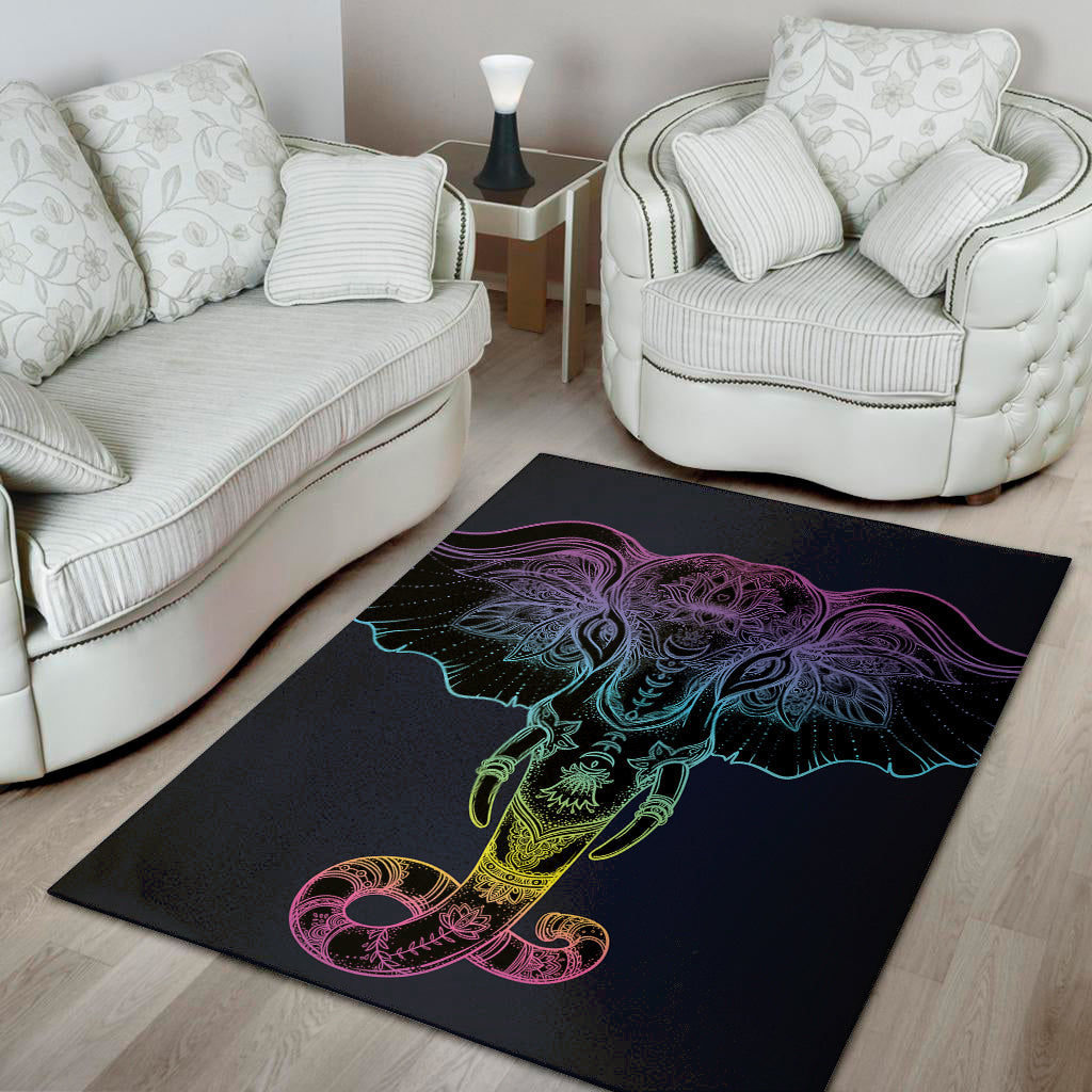 Colorful Spiritual Elephant Print Area Rug