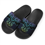 Colorful Spiritual Elephant Print Black Slide Sandals