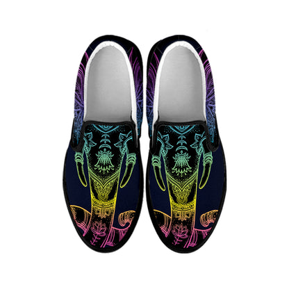 Colorful Spiritual Elephant Print Black Slip On Shoes