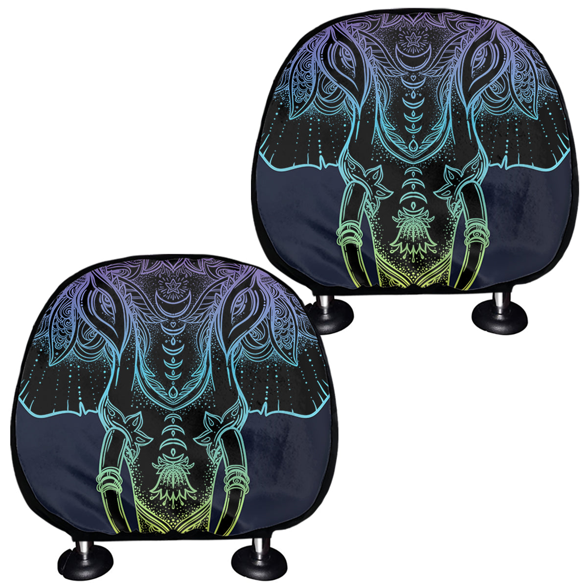 Colorful Spiritual Elephant Print Car Headrest Covers